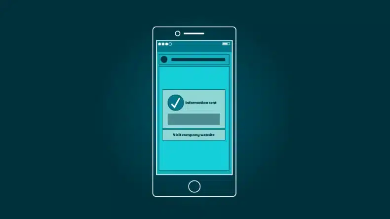 Telefoon met information sent bevestiging en knop visit company website