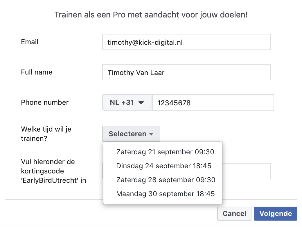 Lead Ads Formulier