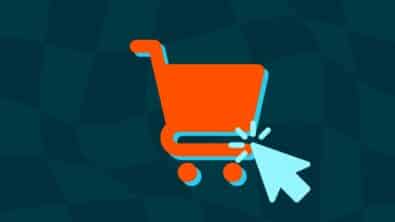 Winkelkarretje in oranje met blauwe achtergrond