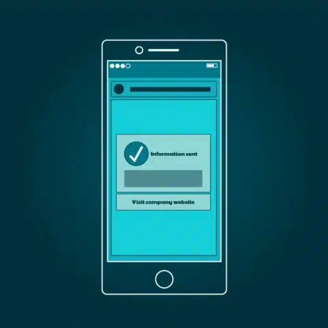 Telefoon met information sent bevestiging en knop visit company website